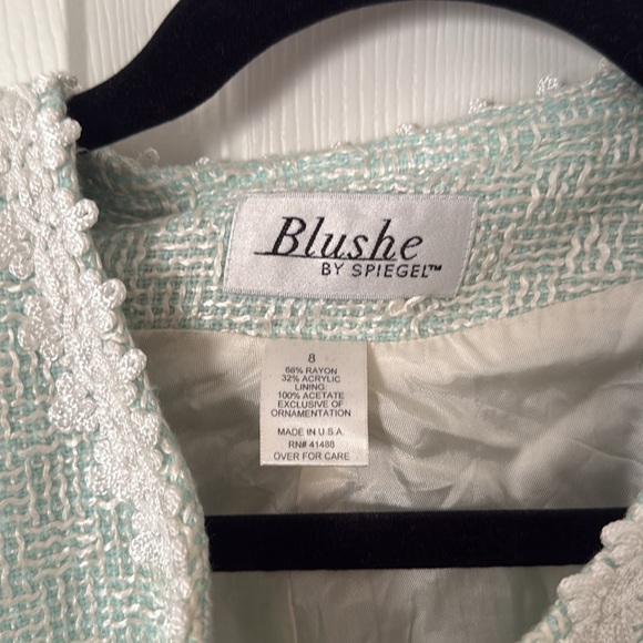 VINTAGE Mint Green Tweed Jacket size 8 Blushe by Spiegel - Picture 2 of 4